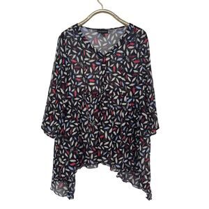 Lane Bryant Black Sheer Babydoll Flowy Asymmetrical Hem Top 10/12